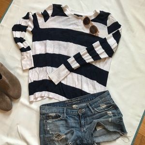 Blue and white striped sweater